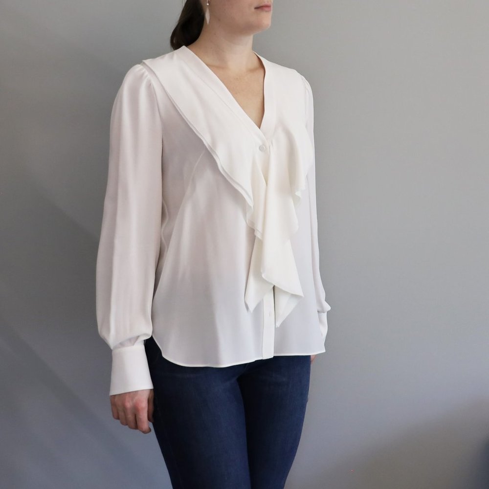 Alexander McQueen White Ruffle-Front Blouse